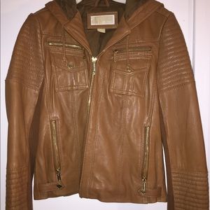 Leather Michael kors hooded jacket